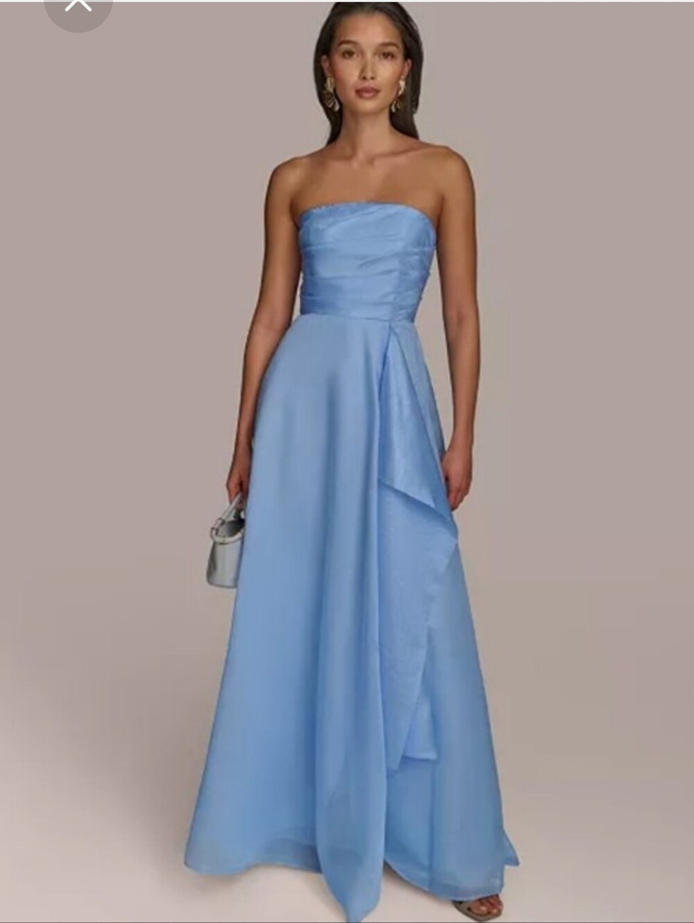 Donna Karan NWT Size 8 Blue Strapless Ruffle High Low Gown Dress $299 Luxury